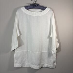 J. Jill Pure Jill White Linen Tunic Size XS 3/4 Sleeve Lagenlook Boho Capsule